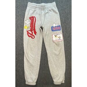 Peanuts Retro Collegiate Women Small Gray Snoopy Woodstock Patch Joggers